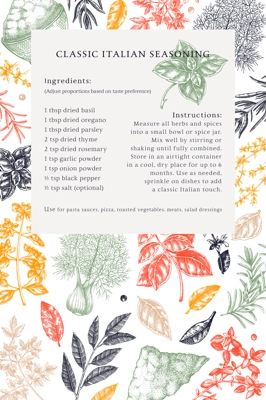 Sketch style recipe card template. Italian spices hand drawn vector illustrations. Food frame design. Vintage herbs background. NOT AI generated